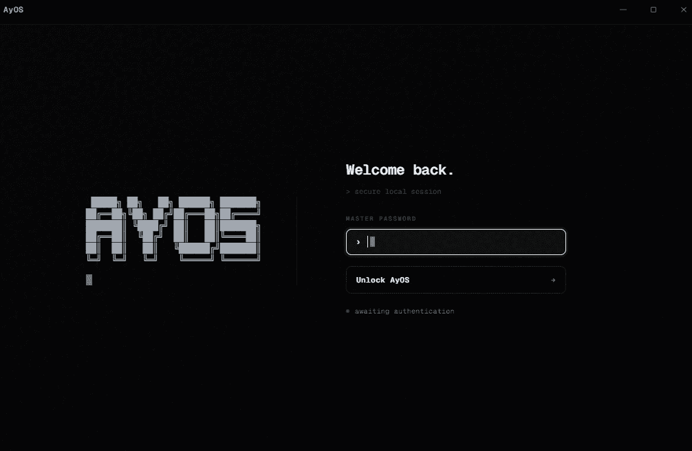 AyOS Welcome screen — The start of a local session